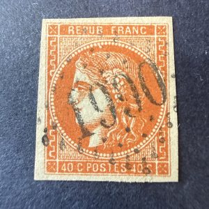 Yvert 48, "Bordeaux 40c orange" en oblitéré. Signé Roumet. SUP.
