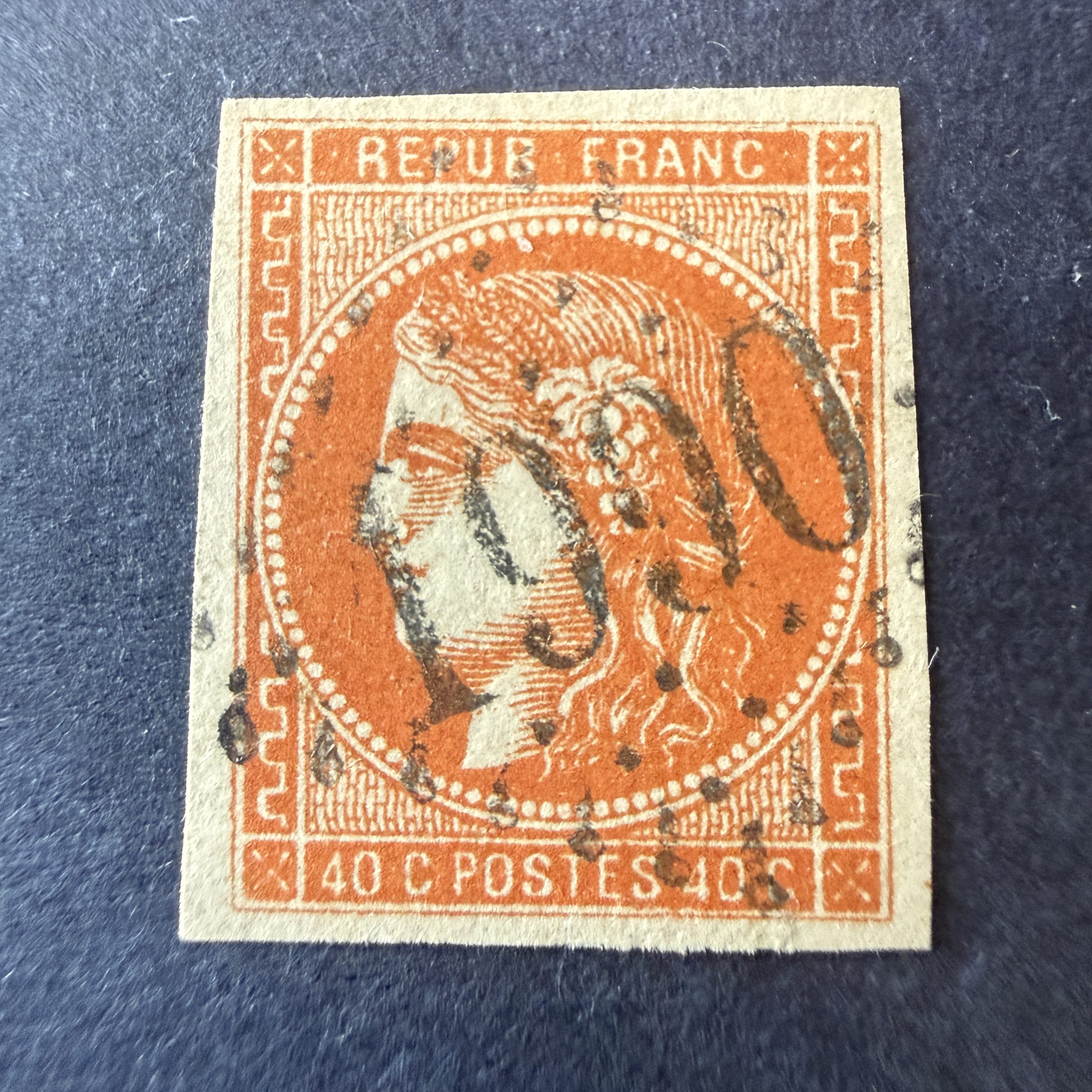 Yvert 48, "Bordeaux 40c orange" en oblitéré. Signé Roumet. SUP.
