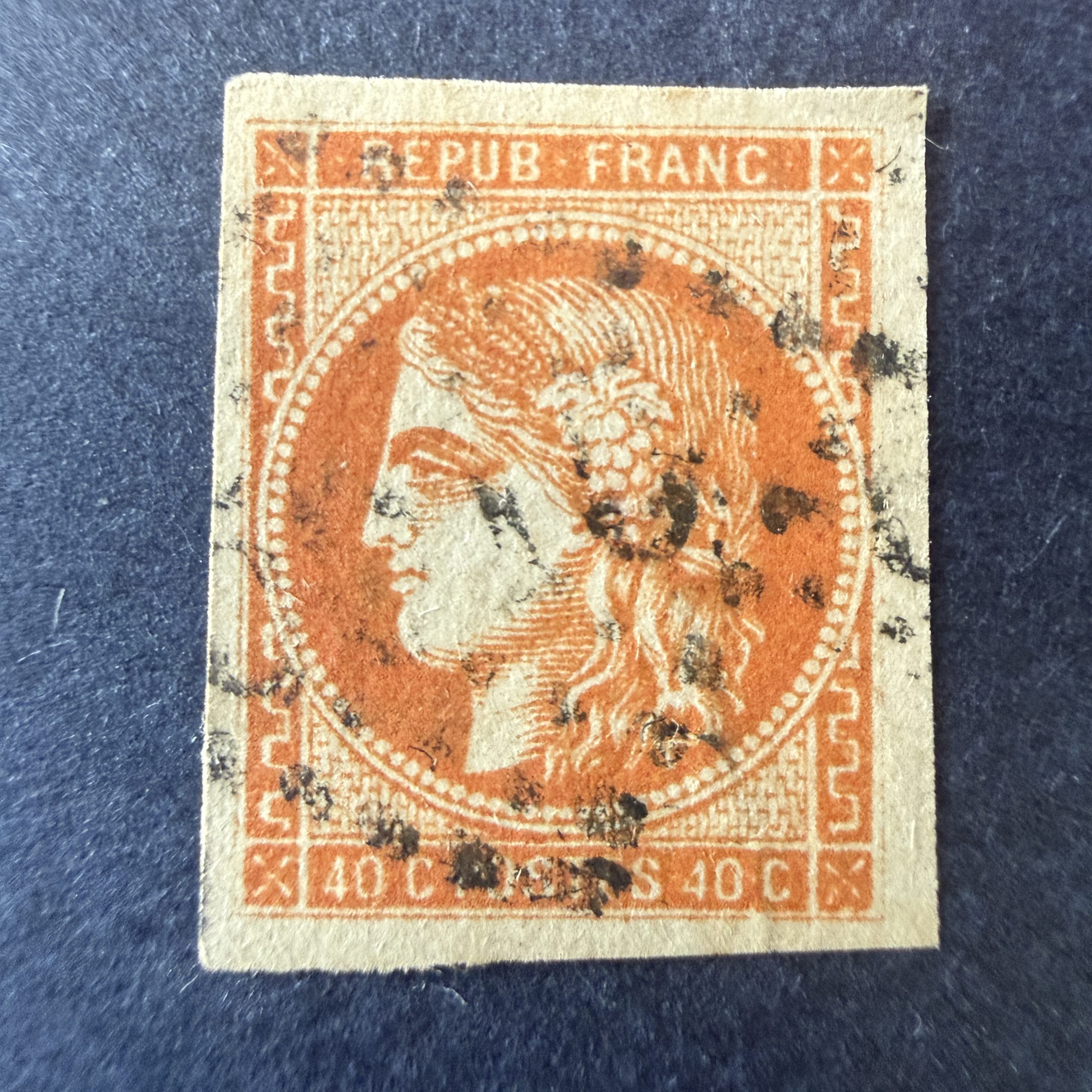 Yvert 48, "Bordeaux 40c orange" en oblitéré. TB.