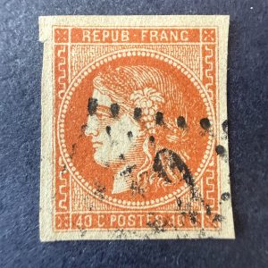 Yvert 48, "Bordeaux 40c orange" en oblitéré. TB.