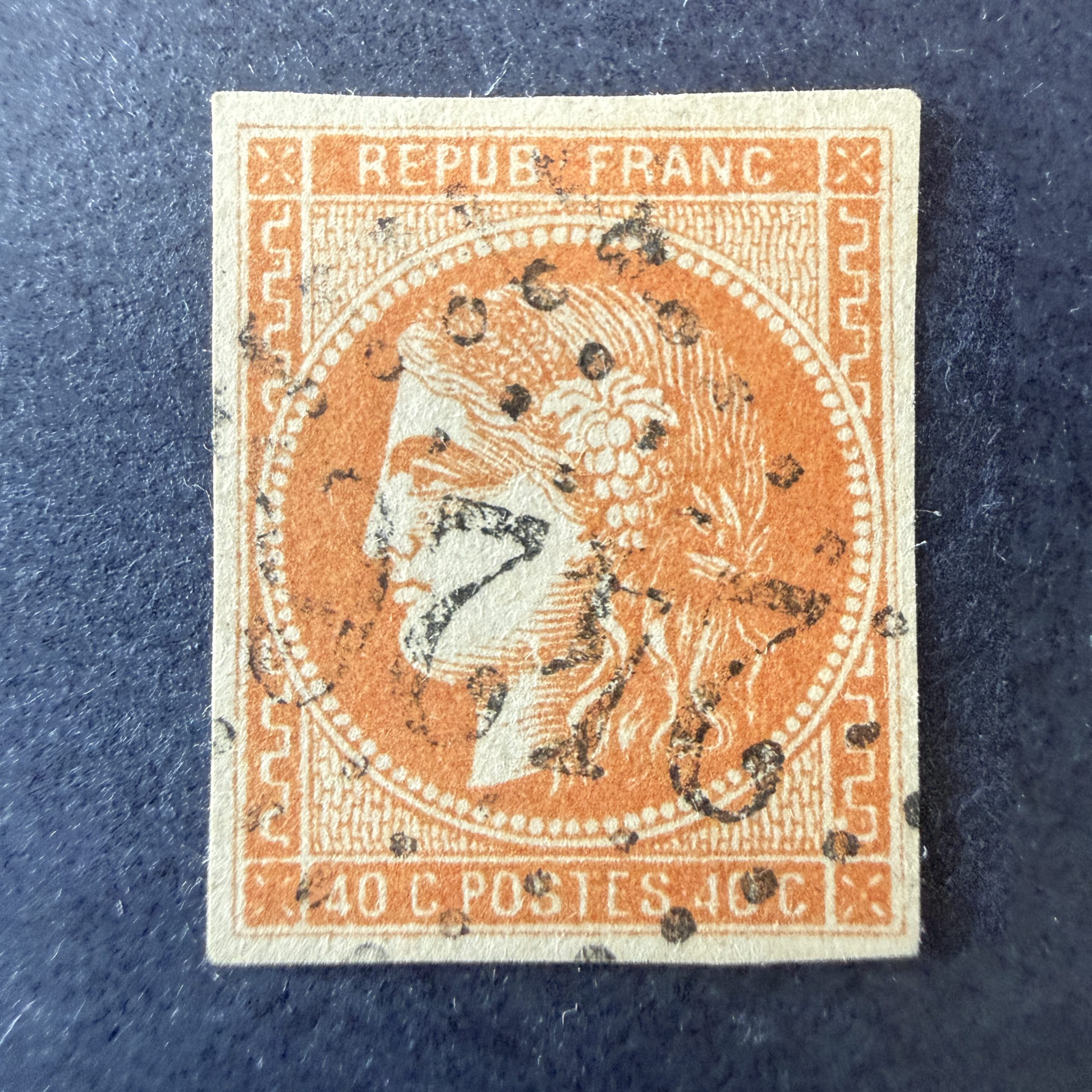 Yvert 48i, "Bordeaux 40c orange clair" en oblitéré. Signé Calves. TB.