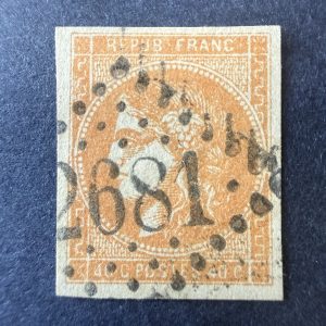 Yvert 48h, "Bordeaux 40c jaune orange" en oblitéré. Signé Brun. TB.