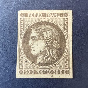 Yvert 47, "Bordeaux 30c brun" en oblitéré étoile. Signé Miro. TB.