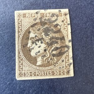Yvert 47, "Bordeaux 30c brun" en oblitéré. Signé Brun. TB.