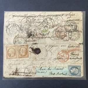 Yvert 21 et 22, "Napoléon dentelé" lettre avec 24 cachets !! SUP.