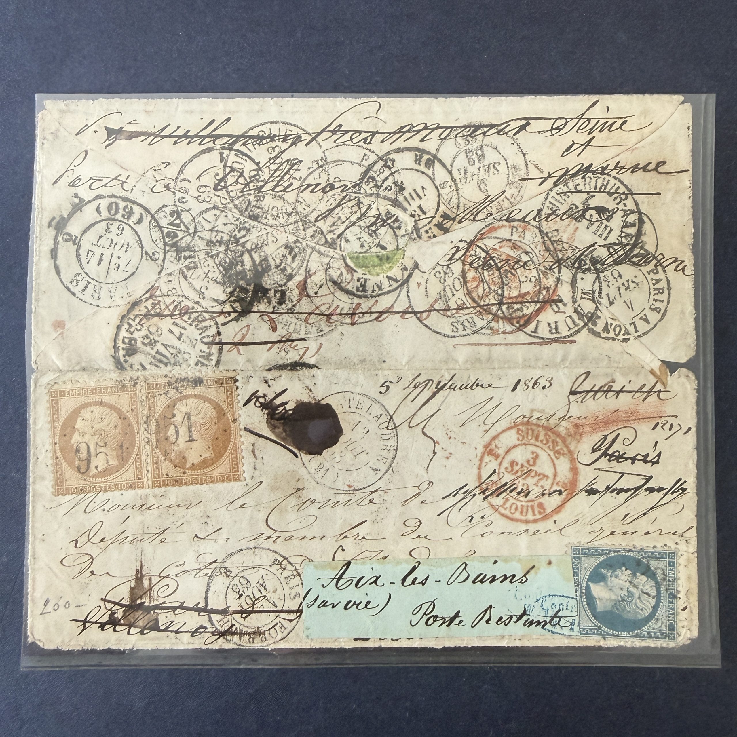 Yvert 21 et 22, "Napoléon dentelé" lettre avec 24 cachets !! SUP.