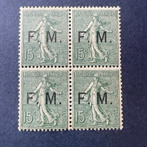 Franchise Militaire Yvert 3 "Semeuse 15c" bloc 4 en neufs ** sans charnière. TB.