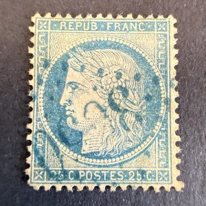 Yvert 60C "Cérès 25c bleu" type III oblitéré GC bleu. TB.