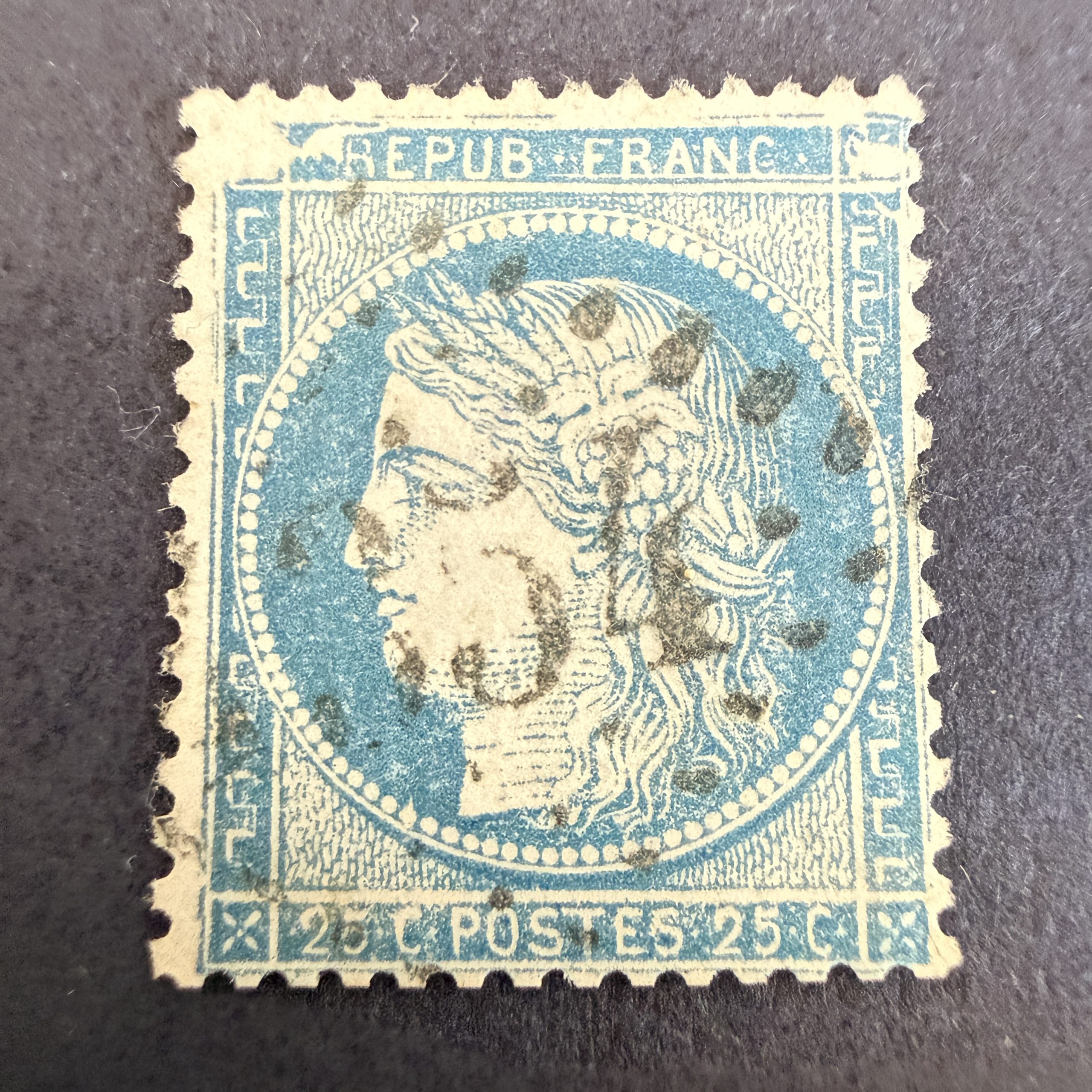 Yvert 60A "Cérès 25c bleu" variété "grande cassure" 5ème état. SUP.