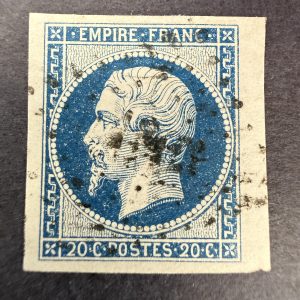 Yvert 14A "Napoléon 20c bleu" pièce choisie bdf en oblitéré. SUP.