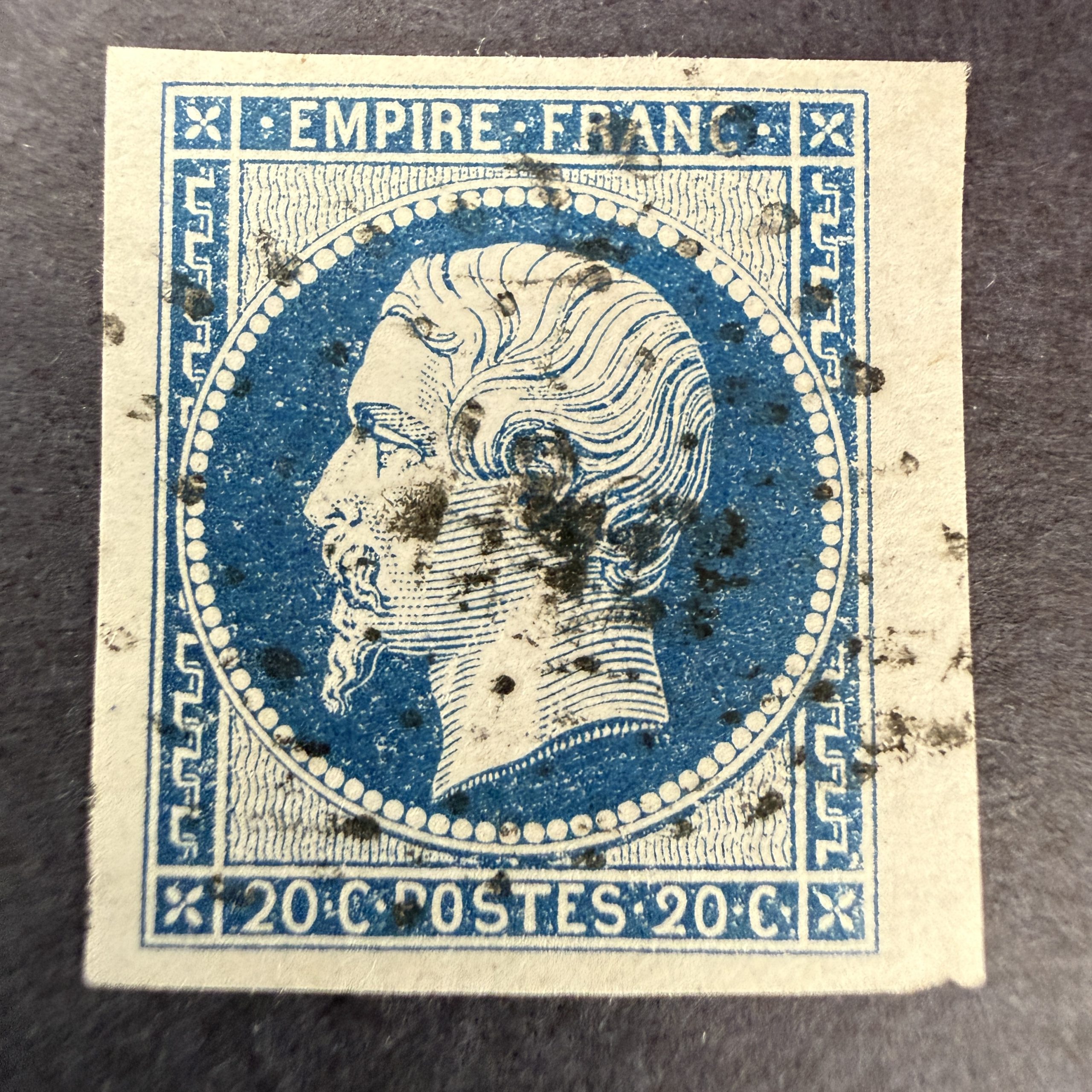 Yvert 14A "Napoléon 20c bleu" pièce choisie bdf en oblitéré. SUP.