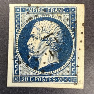 Yvert 14Aa "Napoléon 20c bleu foncé" pièce choisie bdf en oblitéré. SUP.