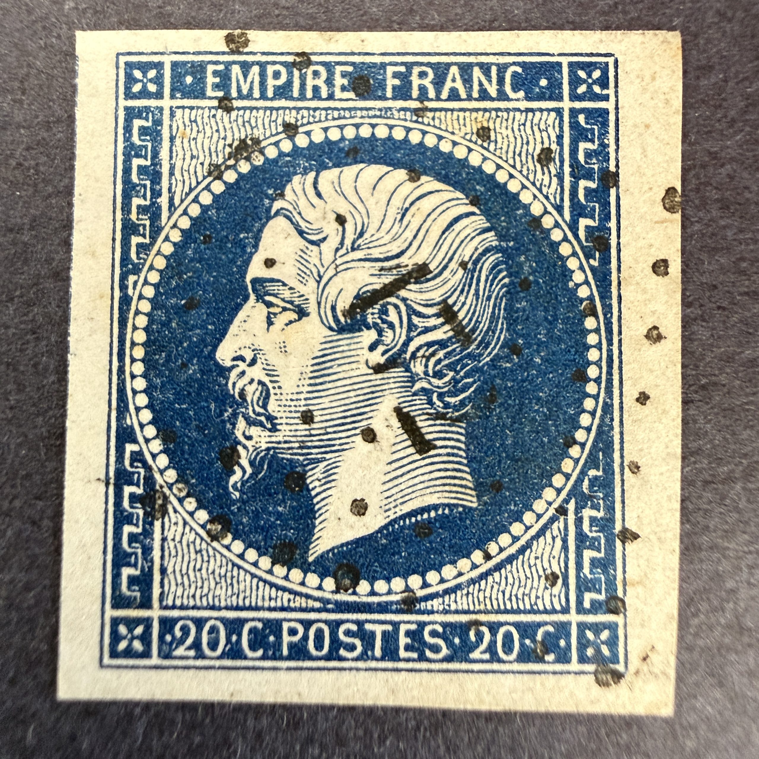 Yvert 14Aa "Napoléon 20c bleu foncé" pièce choisie bdf en oblitéré. SUP.