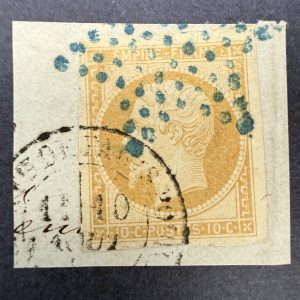 Yvert 13A "Napoléon 10c bistre" en oblitéré étoile bleue. SUP.