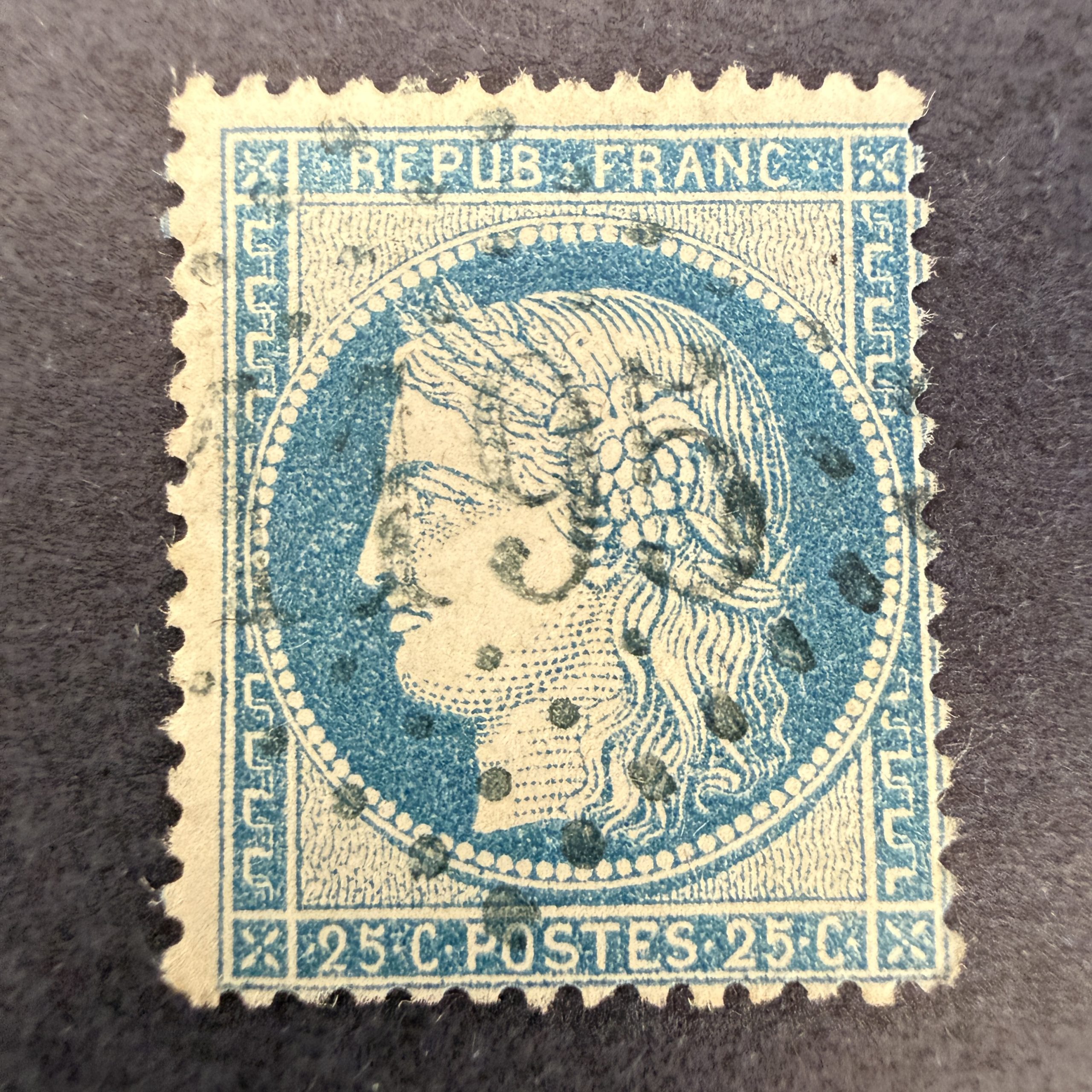 Yvert 60C "Cérès 25c bleu" type III oblitéré GC bleu 1195. TB.