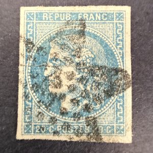 Yvert 46B "Bordeaux 20c bleu" oblitéré étoile. TB/B.