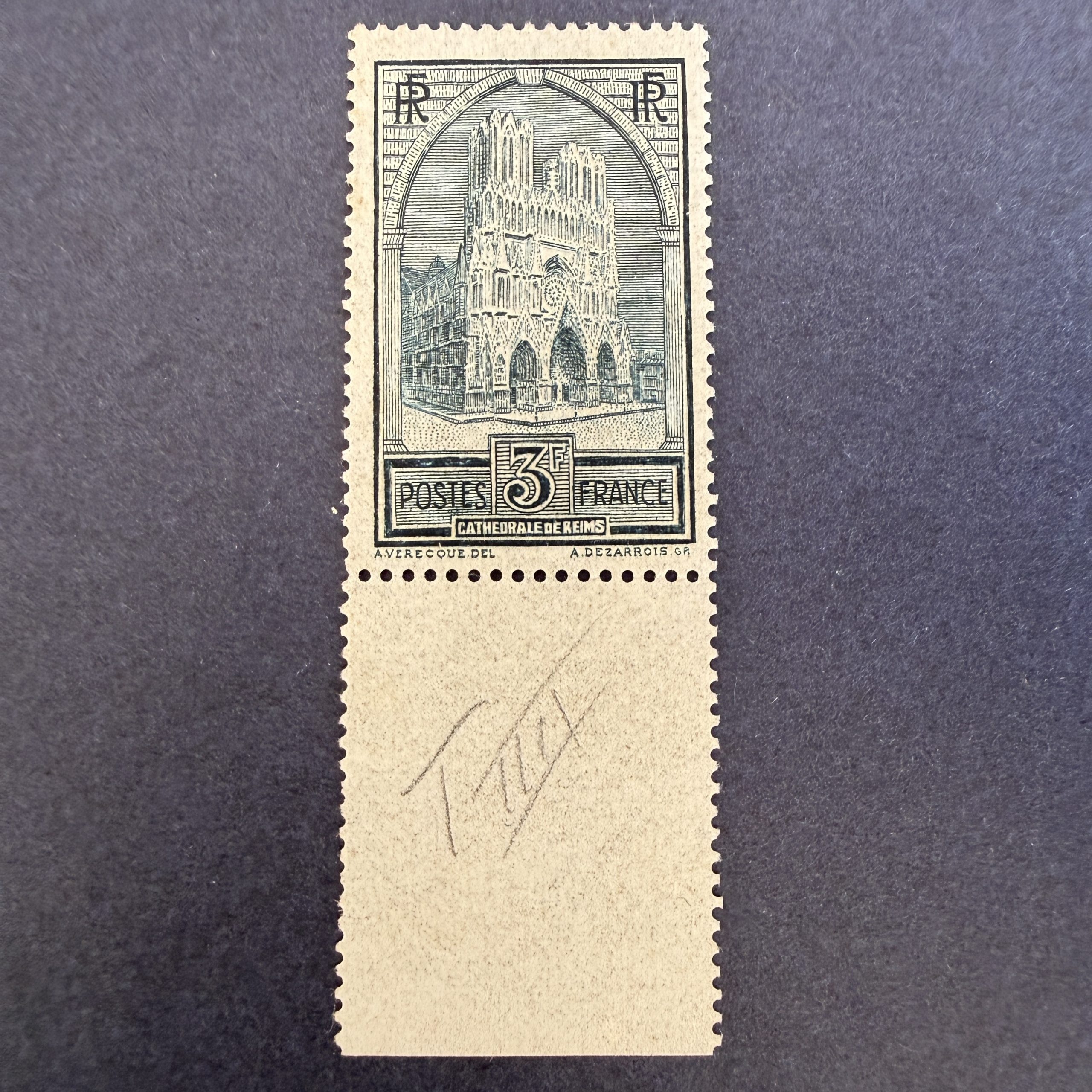 Yvert 259c "Cathédrale de Reims" type IV bdf en neuf **. SUP.