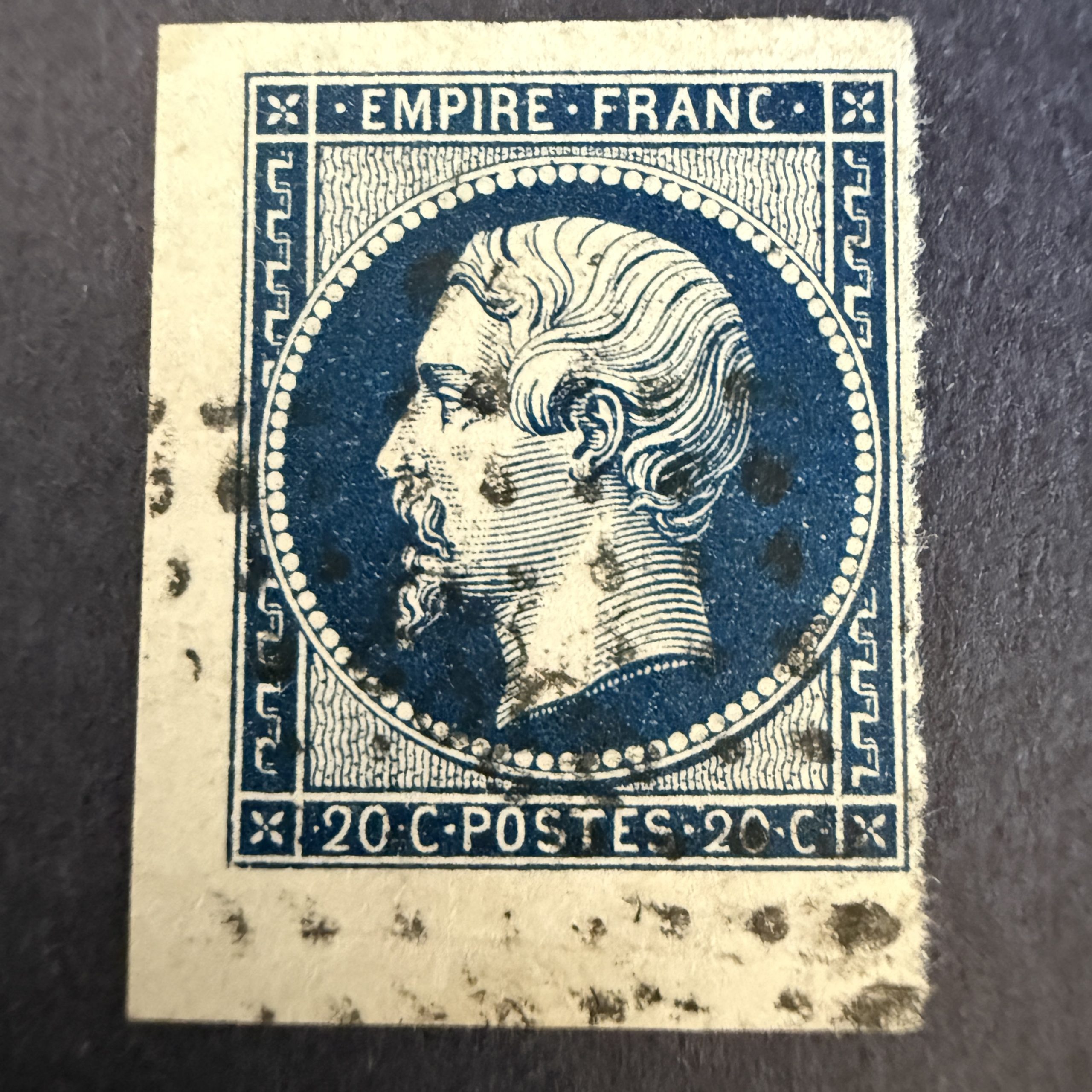 Yvert 14Ab "Napoléon 20c" bleu noir cdf en oblitéré. SUP.
