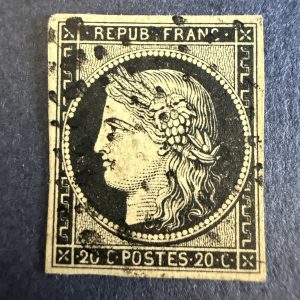 Yvert 3 "Cérès 20c noir sur jaune" en oblitéré étoile. TB.