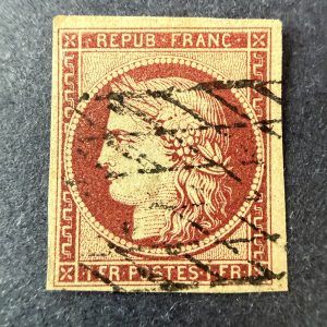 Yvert 6 "Cérès 1fr carmin" en oblitéré. Signé Brun. TB