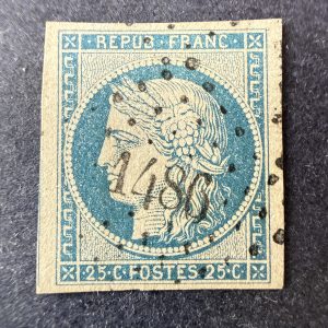 Yvert 4 "Cérès 25c bleu" en oblitéré. Signé Cérès. Superbe.