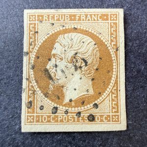 Yvert 9 "Napoléon 10c bistre" en oblitéré. Signé Calves. Superbe.