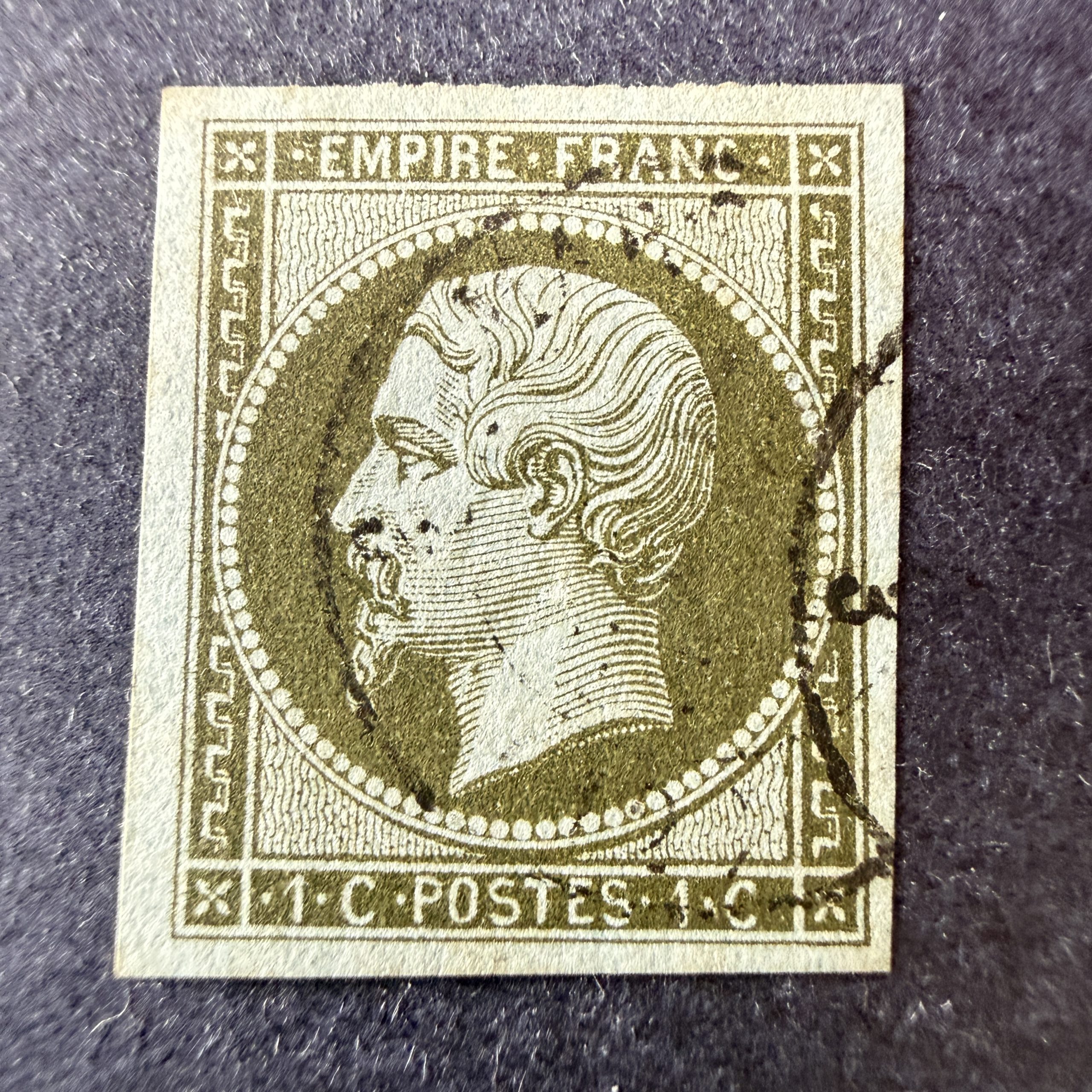 Yvert 11 "Napoléon 1c olive" en oblitéré. Superbe.