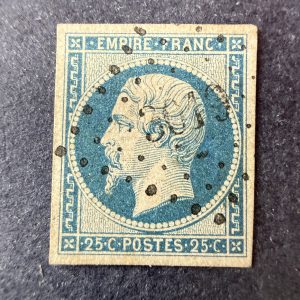 Yvert 15 "Napoléon 25c bleu" en oblitéré. Superbe.
