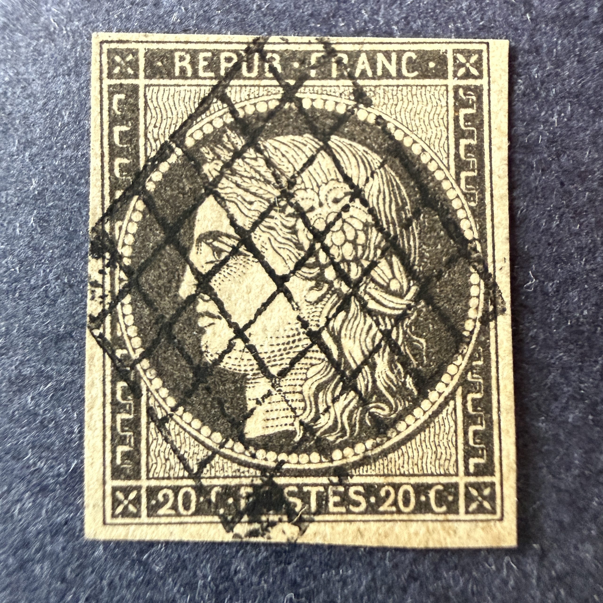 Yvert 3c "Napoléon 20c gris noir" en oblitéré. Signé Scheller. TB.