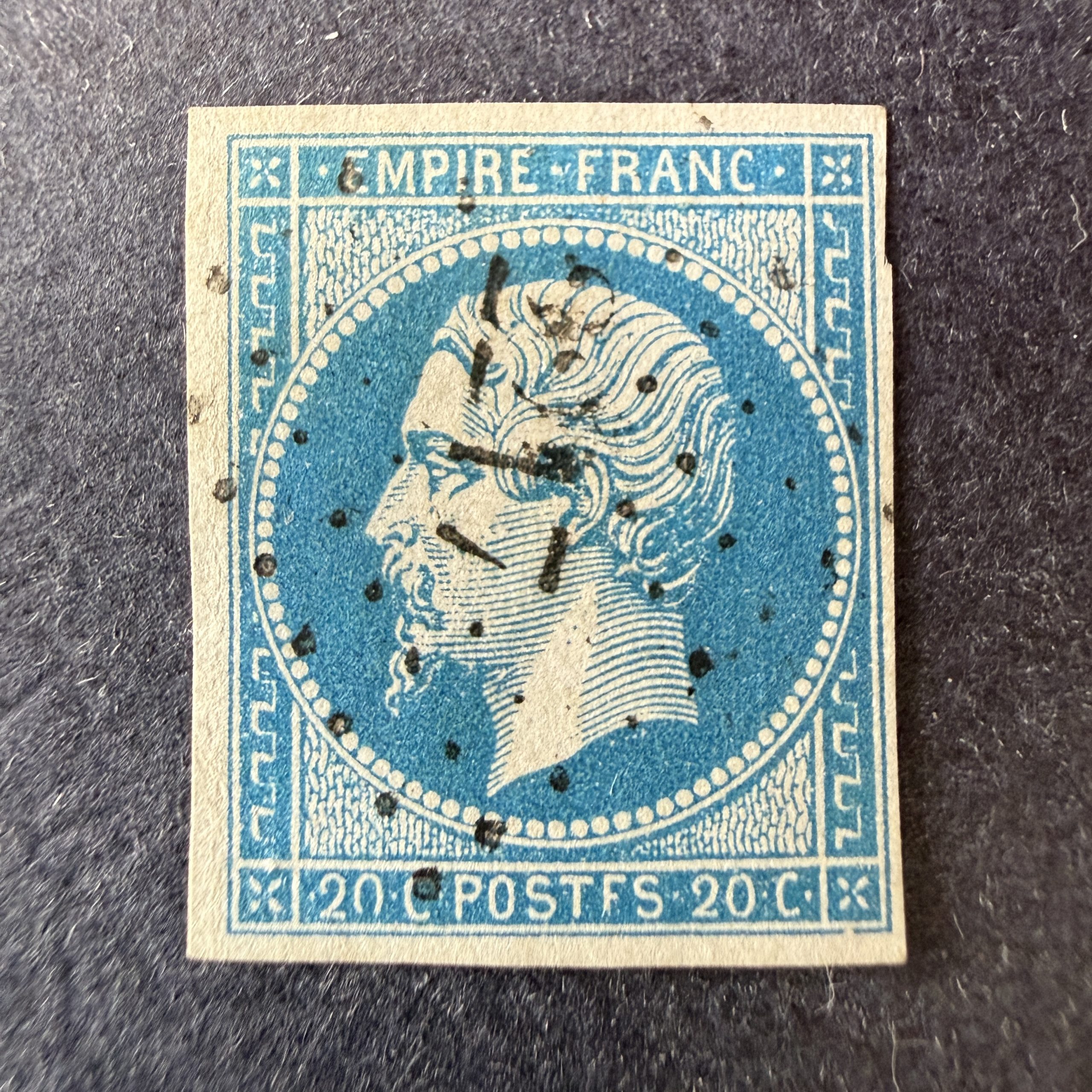 Yvert 14Ah "Napoléon 20c bleu" POSTFS en oblitéré. TB