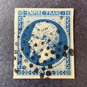 Yvert 14Aa "Napoléon 20c bleu foncé" pièce choisie en oblitéré. Superbe.