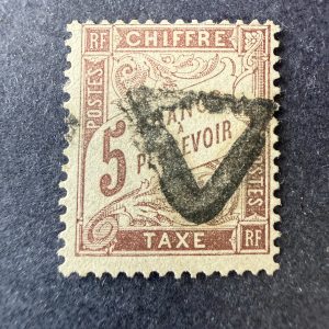 Taxe Yvert 27 "Duval 5fr marron" en oblitéré. TB.