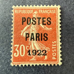 Préoblitéré Yvert 32 "Semeuse Postes Paris 1922" en neuf. TB