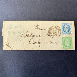 Yvert 29A et 35 "Napoléon" oblitérés sur lettre. TB.