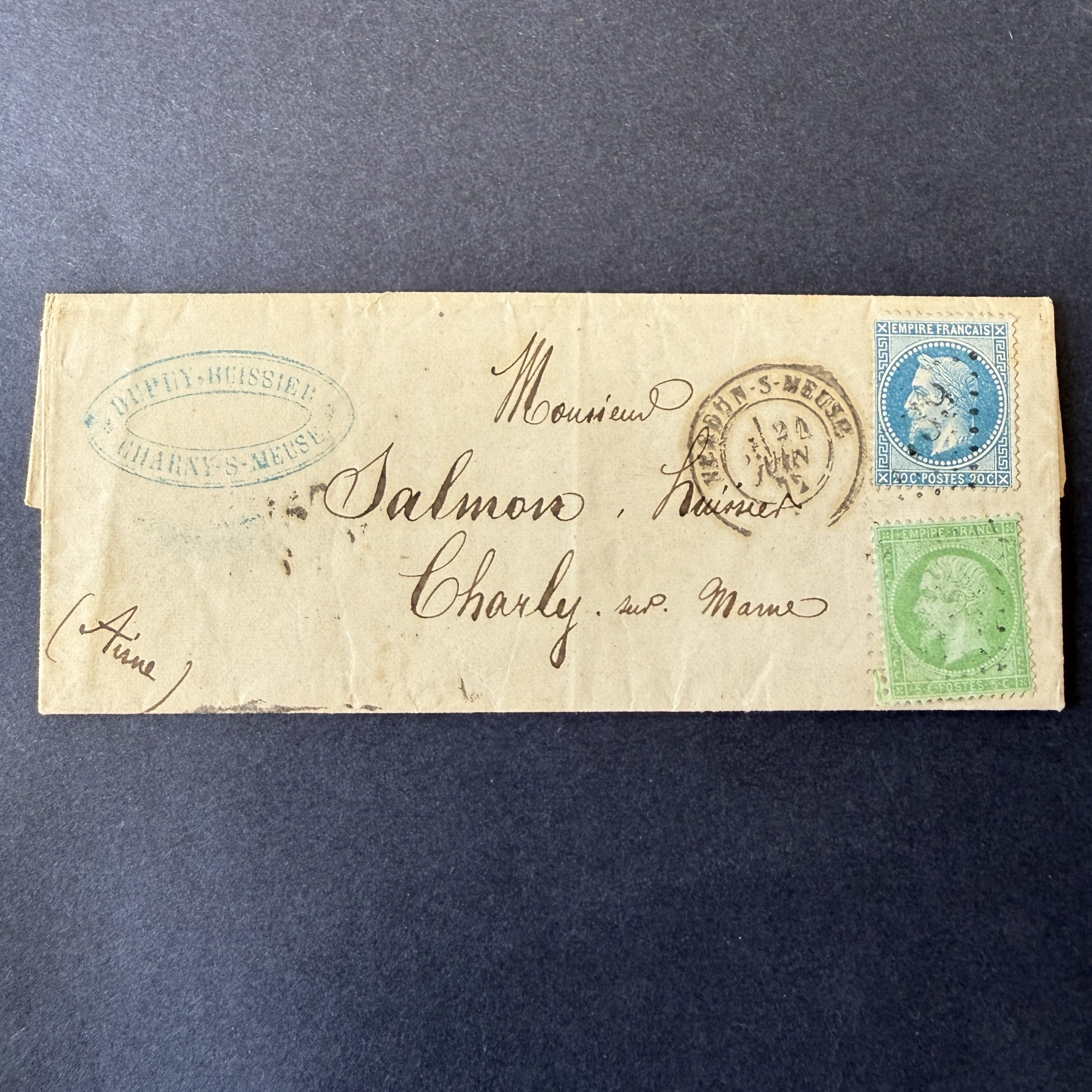 Yvert 29A et 35 "Napoléon" oblitérés sur lettre. TB.