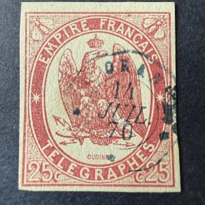 Télégraphe Yvert 1 "25c rouge" en oblitéré "Oran". Signé Brun. SUP.