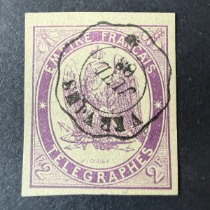 Télégraphe Yvert 4 "2fr violet" en oblitéré. Signé Brun/Baudot. SUP.