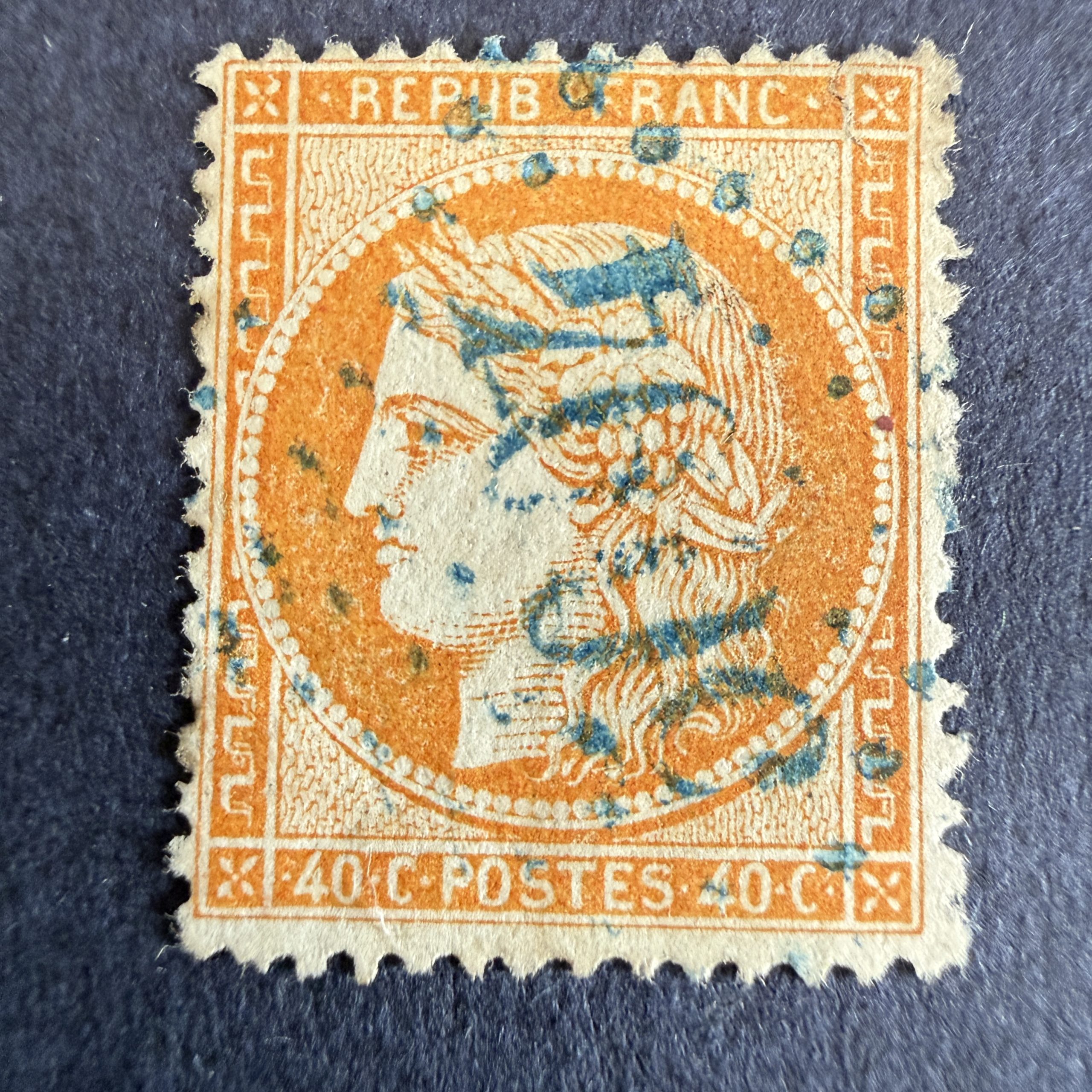 Yvert 38 "Cérès siège 40c" en obl. GC 5094 Rhodes. B.