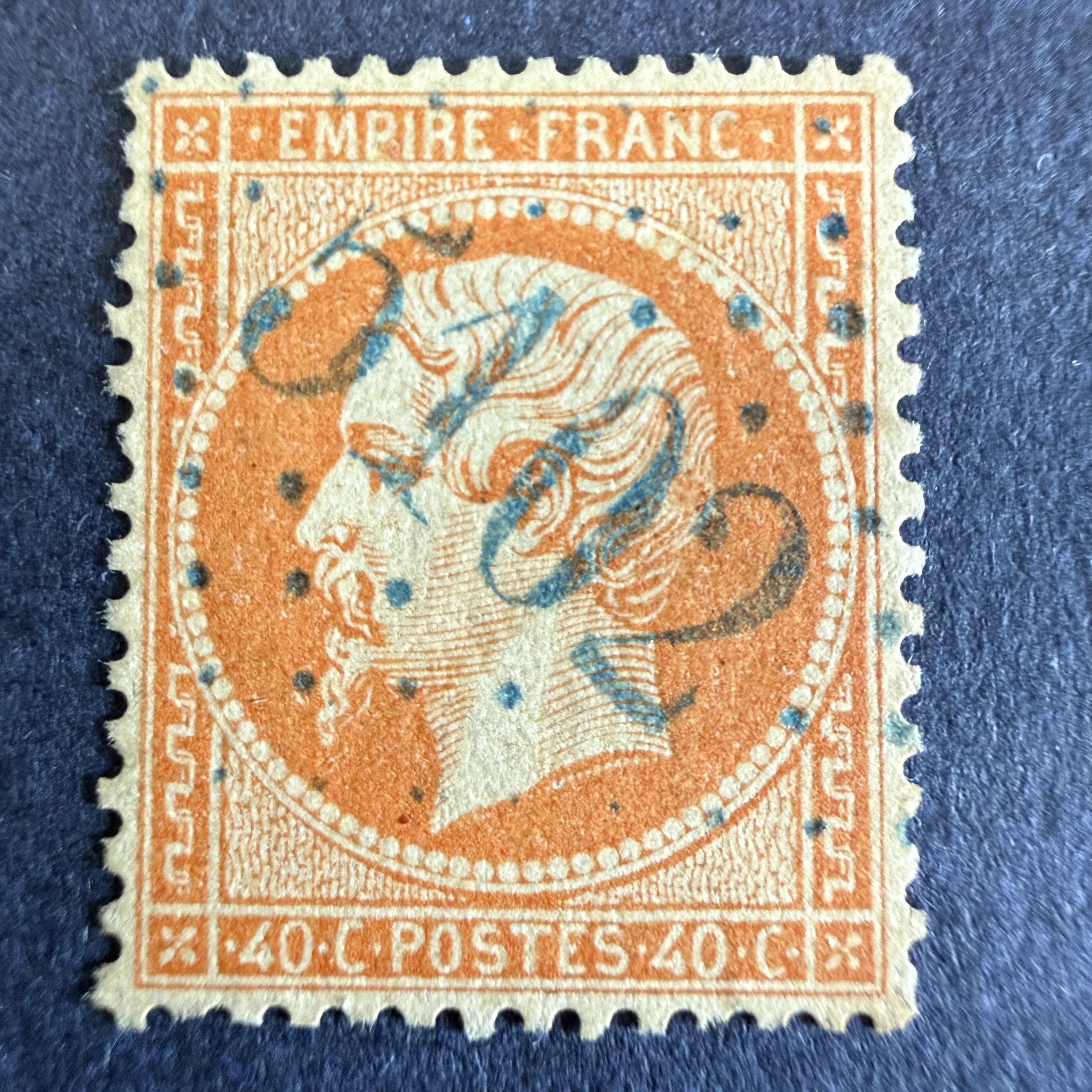 Yvert 23 "Napoléon 40c orange" en obl. GC 5102 Tulscha. Superbe.