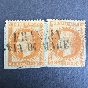 Yvert 31 "Napoléon lauré 40c" paire en obl. "via di mare" TB.