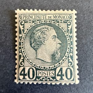 Monaco Yvert 7 "Charles III 40c bleu sur rose" en neuf **. TB.