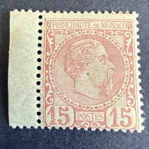 Monaco Yvert 5 "Charles III 15c rose" bdf en neuf **. Signé Calves. TB.
